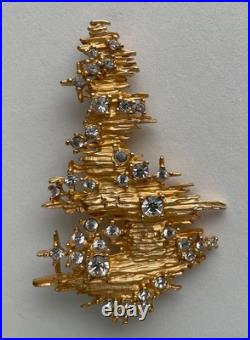 Vintage Christmas Tree Brooch Pin Erwin Pearl Gold Book Piece Signed Rare Htf