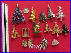 Vintage Christmas Tree Brooch Pin Lot T Book Piece Vero Lia Radko Bj Roma MCM 15