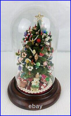 Vintage Christmas Tree Bumpy Chenille Glass Cloaked Dome 7.5 Heavily Decorated