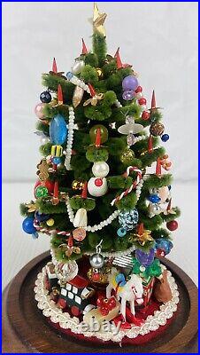 Vintage Christmas Tree Bumpy Chenille Glass Cloaked Dome 7.5 Heavily Decorated