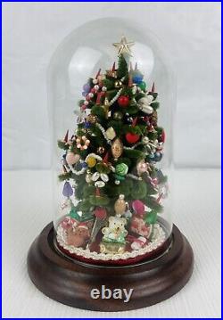 Vintage Christmas Tree Bumpy Chenille Glass Cloaked Dome 7.5 Heavily Decorated