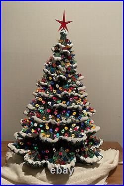 Vintage Christmas Tree Ceramic Nowell Big 24 Stunning Flocked Original Light