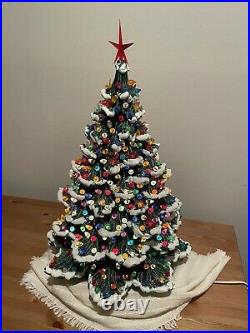 Vintage Christmas Tree Ceramic Nowell Big 24 Stunning Flocked Original Light