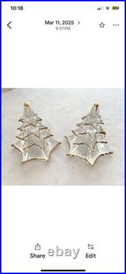 Vintage Christmas Tree Clear Glass Gold Trim Dalzell Viking Made In USA 1980s