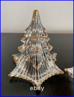 Vintage Christmas Tree Clear Glass Gold Trim Dalzell Viking Made In USA 1980s
