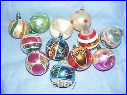 Vintage Christmas Tree Decorations Glass Baubles Rare Antique Glass x12 Coloured