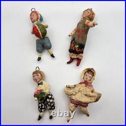 Vintage Christmas Tree Dolls 4pcs Handmade Paper Mache Kids Dolls 1960s New Year
