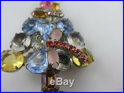 Vintage Christmas Tree Dragonfly Butterfly Multi-Color Rhinestone Brooch Pin