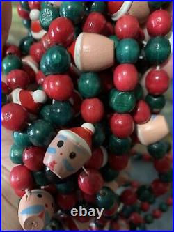 Vintage Christmas Tree Garland Wood Bead Hand Painted Décor 3 Strands VIDEO