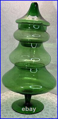 Vintage Christmas Tree Handblown Glass Candy Dish 3 Stackable &Lid Empoli MCM