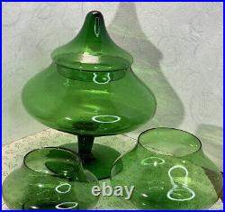 Vintage Christmas Tree Handblown Glass Candy Dish 3 Stackable &Lid Empoli MCM