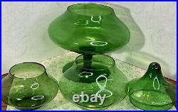 Vintage Christmas Tree Handblown Glass Candy Dish 3 Stackable &Lid Empoli MCM