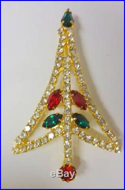 Vintage Christmas Tree Multi Color Rhinestone Very Rare Pin Brooch