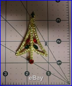 Vintage Christmas Tree Multi Color Rhinestone Very Rare Pin Brooch