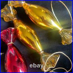 Vintage Christmas Tree Ornament 5 Blow Glass Mercury Glass Candy Red Golden RARE