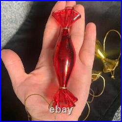 Vintage Christmas Tree Ornament 5 Blow Glass Mercury Glass Candy Red Golden RARE