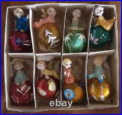 Vintage Christmas Tree Ornaments 1960's Set Of 8 Fontanini Angels Made In Italy