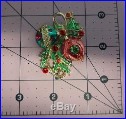 Vintage Christmas Tree Ornaments Enamel Color Rhinestone Pin Brooch RARE