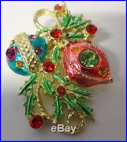 Vintage Christmas Tree Ornaments Enamel Color Rhinestone Pin Brooch RARE