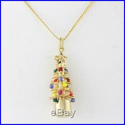 Vintage Christmas Tree Pendant Charm 14K Yellow Gold Colorful Beads 1.5 Length