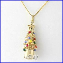 Vintage Christmas Tree Pendant Charm 14K Yellow Gold Colorful Beads 1.5 Length