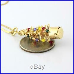 Vintage Christmas Tree Pendant Charm 14K Yellow Gold Colorful Beads 1.5 Length