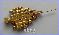 Vintage Christmas Tree Pin Brooch Art Deco Pink Rhinestone Candles Gold MCM Htf