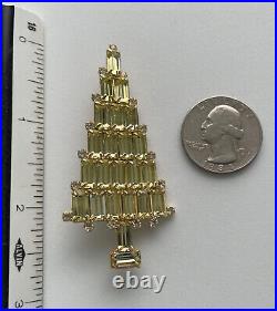 Vintage Christmas Tree Pin Brooch Attruia Yellow Skinny Rhinestones Signed Htf