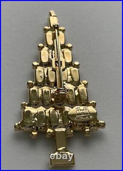 Vintage Christmas Tree Pin Brooch Attruia Yellow Skinny Rhinestones Signed Htf