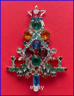 Vintage Christmas Tree Pin Brooch Citation Pink Rhinestones Rare Book Piece Htf