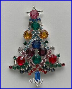 Vintage Christmas Tree Pin Brooch Citation Pink Rhinestones Rare Book Piece Htf