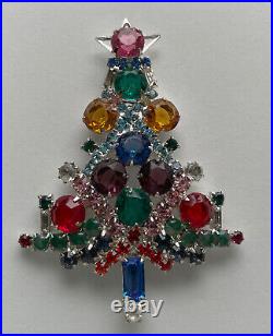 Vintage Christmas Tree Pin Brooch Citation Pink Rhinestones Rare Book Piece Htf