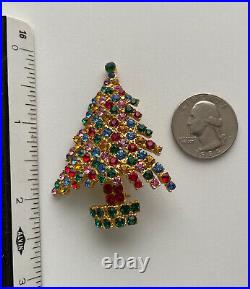 Vintage Christmas Tree Pin Brooch Kramer Rhinestones MCM Signed Book Piece Htf