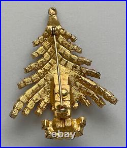 Vintage Christmas Tree Pin Brooch Kramer Rhinestones MCM Signed Book Piece Htf