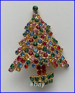 Vintage Christmas Tree Pin Brooch Kramer Rhinestones MCM Signed Book Piece Htf