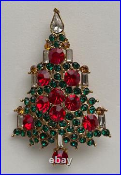 Vintage Christmas Tree Pin Brooch Lisner Red Rhinestones Candles Book Piece MCM Vintage Christmas Tree Pin Brooch Lisner Red Rhinestones Candles Book Piece MCM