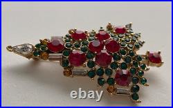 Vintage Christmas Tree Pin Brooch Lisner Red Rhinestones Candles Book Piece MCM Vintage Christmas Tree Pin Brooch Lisner Red Rhinestones Candles Book Piece MCM