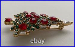 Vintage Christmas Tree Pin Brooch Lisner Red Rhinestones Candles Book Piece MCM