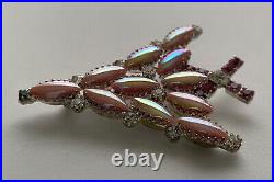 Vintage Christmas Tree Pin Brooch Ron Pink Satin Navette Rhinestones Htf Artisan