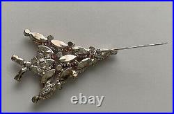 Vintage Christmas Tree Pin Brooch Ron Pink Satin Navette Rhinestones Htf Artisan