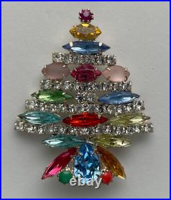 Vintage Christmas Tree Pin Brooch Siluane Rhinestones Signed MID Century Modern Vintage Christmas Tree Pin Brooch Siluane Rhinestones Signed MID Century Modern