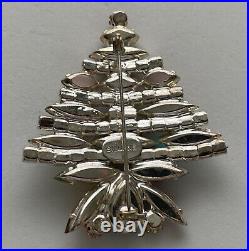 Vintage Christmas Tree Pin Brooch Siluane Rhinestones Signed MID Century Modern