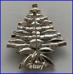 Vintage Christmas Tree Pin Brooch Siluane Rhinestones Signed MID Century Modern