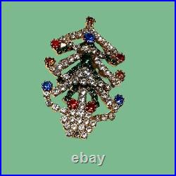 Vintage Christmas Tree Pin Multicolor Rhinestone Colorful