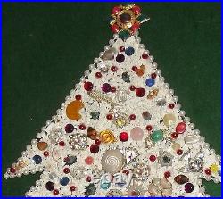 Vintage Christmas Tree Rhinestone Jewelry Lighted Framed Picture 19x25 Art