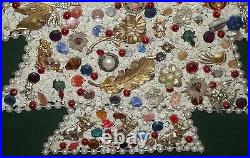 Vintage Christmas Tree Rhinestone Jewelry Lighted Framed Picture 19x25 Art