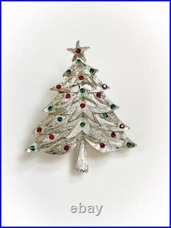 Vintage Christmas Tree Simulated Multi Stone Brooch Pin Sterling Silver925