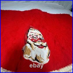 Vintage Christmas Tree Skirt 25 Round Red Fuzzy Fur Santa Face Appliqué