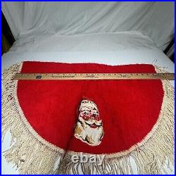 Vintage Christmas Tree Skirt 25 Round Red Fuzzy Fur Santa Face Appliqué