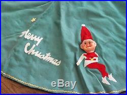Vintage Christmas Tree Skirt Elves Pixies One of a Kind Mid Century Kitsch